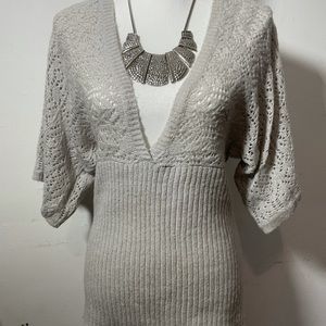 Light gray with silver threads large sleeves deep V front Large a.n.a.…